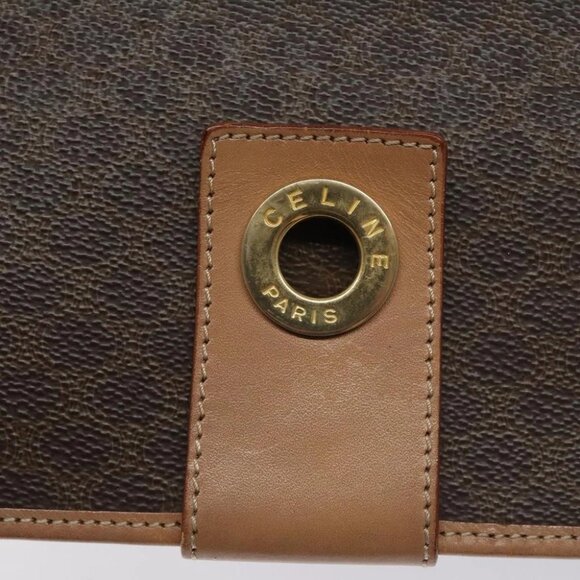 CELINE Macadam Canvas Shoulder Bag PVC Leather Brown Gold Auth BD184 - Picture 2 of 15